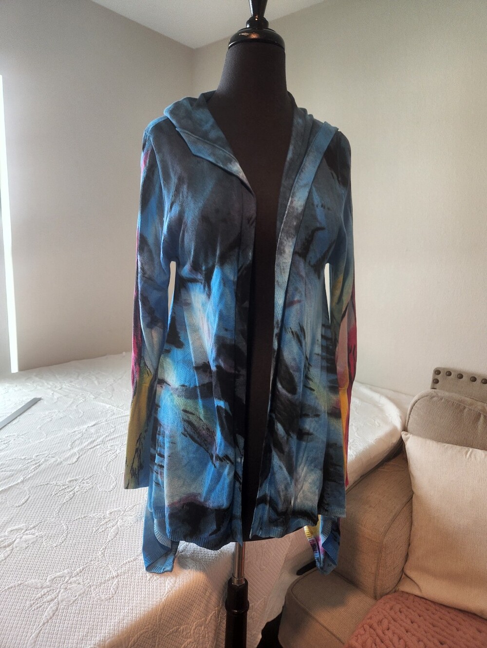 Adore Blue Tie-Dye Open Cardigan